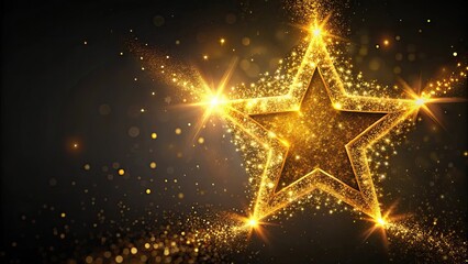 Wall Mural - Glowing star-shaped gold magical sparkles over dark background, shimmer, bright, celestial, ethereal, mystical, glitter