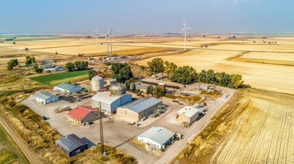 Poster - Harnessing wind energy battery storage facility near wind turbines rural area aerial view renewable energy development