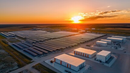 Poster - Harnessing energy storage units modern solar plant eco-friendly technology wide-angle view sustainable energy solutions