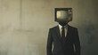 © imran - Businessman with Retro TV Head a?' Man in a suit with a retro TV for a head, against a plain background, symbolizing media and technology -