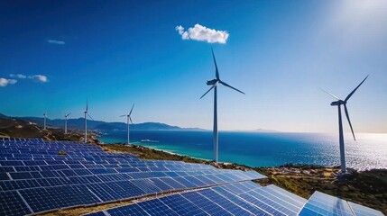 Poster - Establishing a massive renewable energy storage setup with solar power coastal region technology scenic view sustainable energy solutions