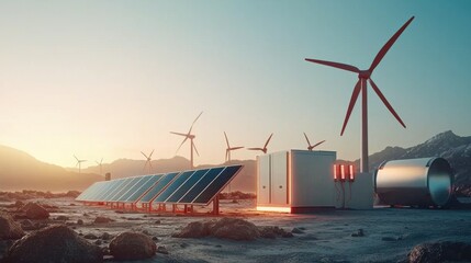 Aufkleber - Implementing solar energy storage systems open field photovoltaic infrastructure rural setting low resolution renewable concept