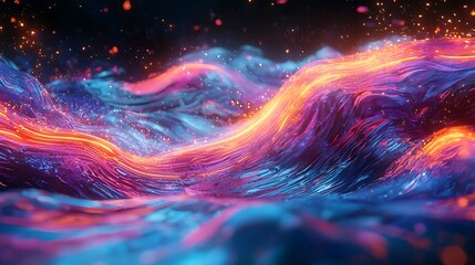 Wall Mural - neon waves flowing with vibrant energy, dynamic design
