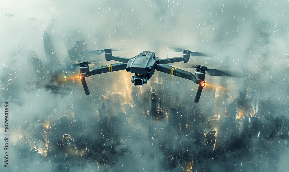 Navigating a dense urban environment, this advanced drone employs laser ...
