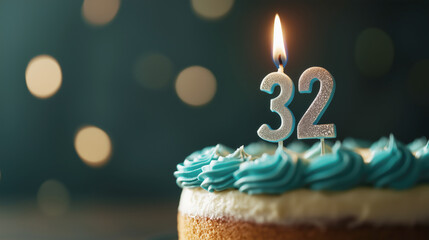 Wall Mural - Celebratory birthday cake with a 32 candle