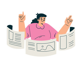 Aufkleber - Productive Workflow with Woman with Web Window Screen Managing Task Vector Illustration