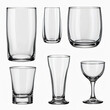 © ณภัทร วงค์มาวิวัฒน์ - A collection of six clear glassware designs, including tumblers, goblets, and cocktail glasses, perfect for beverages and tableware presentation.