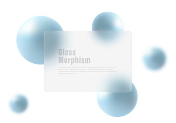 Website landing page in glass morphism style. Light-colored presentation screen with the effect of overlaying glass on floating gradient spheres.