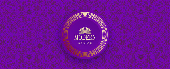Wall Mural - Gorgeous textured purple card with round frame and gold border