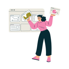 Aufkleber - Productive Workflow with Woman with Window Screen Managing Task Vector Illustration