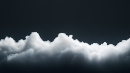 Detailed white cloud softly glowing against a deep black background, the edges dissipating into wisps