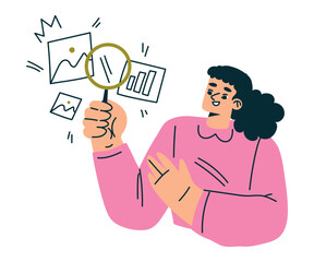 Aufkleber - Productive Workflow with Woman Hold Magnifier Managing Task Vector Illustration