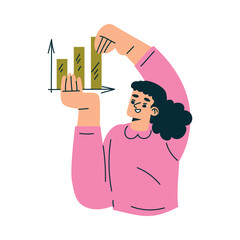 Fototapete - Productive Workflow with Woman Hold Chart Managing Task Vector Illustration