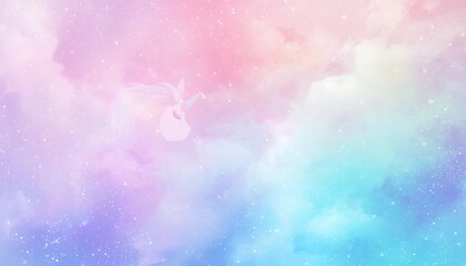 Wall Mural - pastel rainbow unicorn background with stars and hazy fantasy sky.