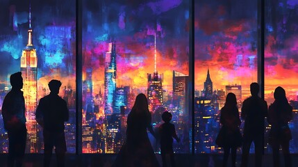 Wall Mural - Couple Watching Cityscape