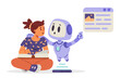 © Александра Гвардейце - Artificial intelligence in school education concept flat vector illustration isolated on white. Ai robot next to school girl explaining information from the book.