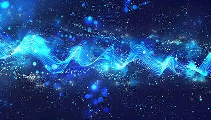 Wall Mural - blue, glowing electric lightning, digital sound waves, an abstract, futuristic background with a blu