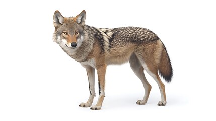  A gray wolf is walking against a white background.