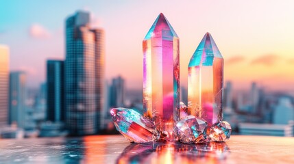 Aufkleber - Explore the beauty of colorful crystals against urban backdrops