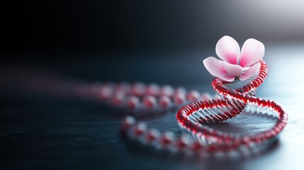 Poster - A delicate flower twists elegantly around a red bead necklace