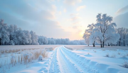 Wall Mural -  Snowy Pathway to a Winter Wonderland