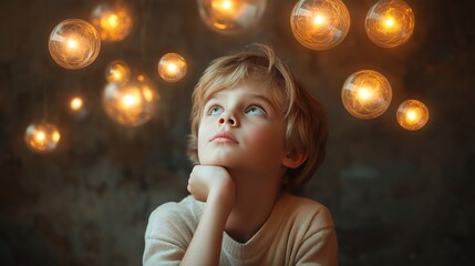 Wall Mural - Dreaming Child Gazing at Starry Night Sky Filled with Glowing Galaxies, Evoking Imagination, Curiosity, and Cosmic Wonder, Generative AI