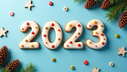 Poster -  Celebrate 2023 with festive cookies and pine cones