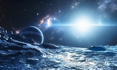 Wall Mural - planet with rings in a distant galaxy