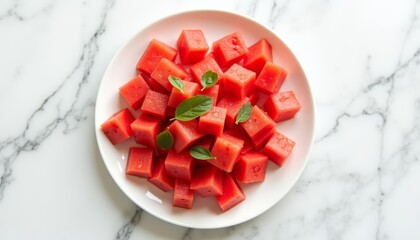 Wall Mural -  Freshly cut watermelon cubes ready to enjoy