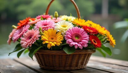 Canvas Print -  Basket of Joy  A Bouquet of Colorful Flowers