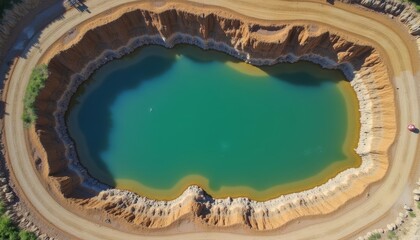 Canvas Print -  Aerial view of a vibrant blue lagoon nestled within a rugged landscape