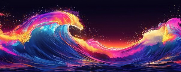 Wall Mural - big neon wave design with flowing energy