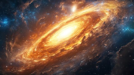 Wall Mural - A vibrant, fiery spiral galaxy with a bright core, surrounded by swirling gas and dust.