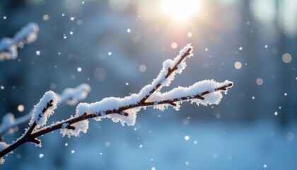 Poster -  Whispers of winters touch a branch adorned with snow