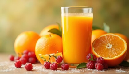 Wall Mural -  Freshly squeezed orange juice and berries a healthy and refreshing start to the day