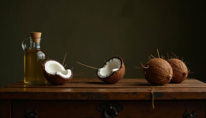 Poster -  Coconut oil and fresh coconuts a tropical delight