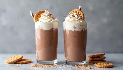 Canvas Print -  Indulgence in a glass  Chocolate milkshakes with cookie crumbles and whipped cream