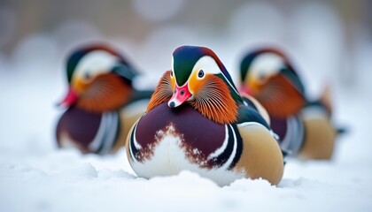 Wall Mural -  Birds of a feather huddled together in the snow