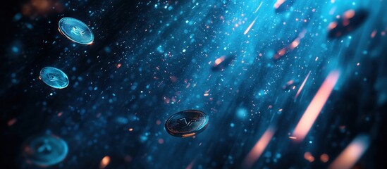 Wall Mural - Abstract blue background with glowing orbs.