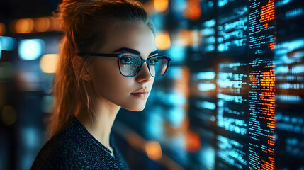 Woman Looking at Code Screen -  Photo