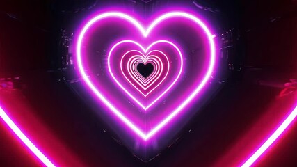 Wall Mural - neon hearts glowing in a dark digital space