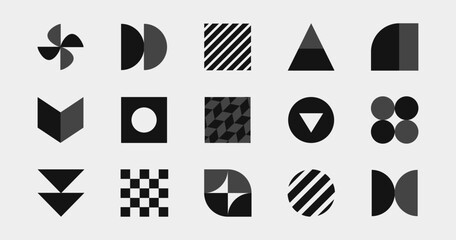 Wall Mural - abstract black shapes, retro decorative sticker set and banner, different decorative geometric forms