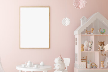 Wall Mural - frame mockup kids A4 for digital art, 3d render