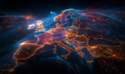 Wall Mural - european telecommunication and data transfer networks with global internet connectivity for communic
