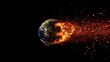 © amai line art - A dramatic depiction of Earth disintegrating into flames and particles against a dark background.
