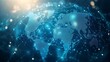 © Barosanu - Blue world map covered in shimmering lines, symbolizing global digital networks and modern technology with an artistic representation of connectivity.
