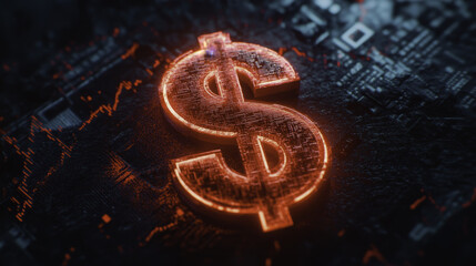 Luminous Dollar Sign investment : Glowing dollar symbol on digital background, representing finance