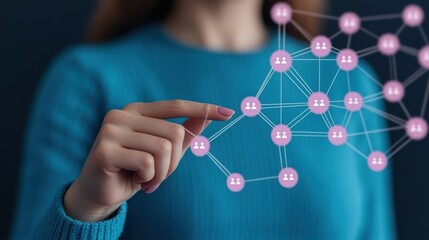 Person interacting with a digital network interface, showcasing connectivity and technology interaction.