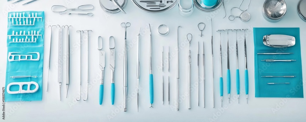 Doctor Operating Tools Operating room tools arranged neatly on a sterile table, surgical ...
