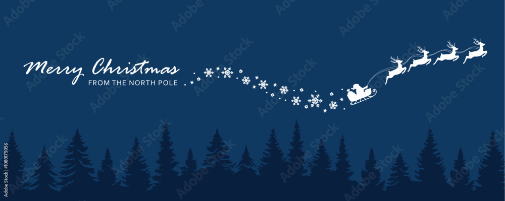 christmas banner santa claus in a sleigh with reindeer vector ...